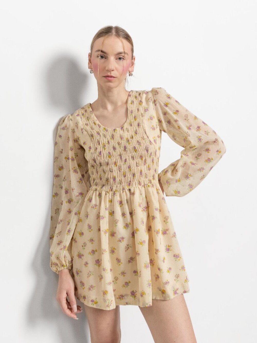 Vintage 70s Floral Mini Dress: Young Edwardian Smocked Sun Dress Small Xs